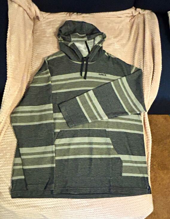 Hurley Other - Hurley Men's Gray Striped Knit Pullover Hoodie, Drawstring, Logo Pockets 2XL